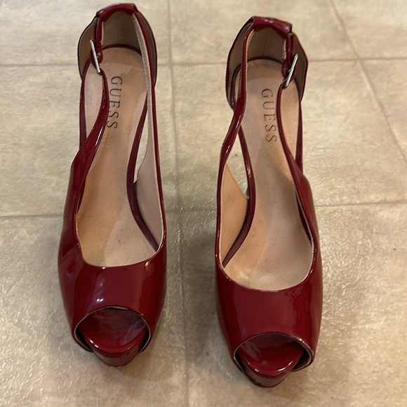 Guess Hondo Open Toe Pumps-Red - Picture 2 of 6